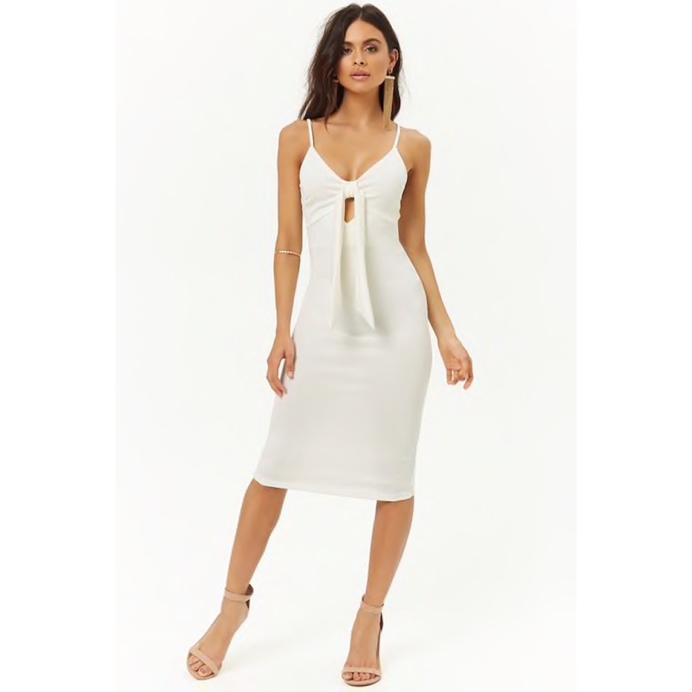 Ivory Tie-Front Midi Dress NWT